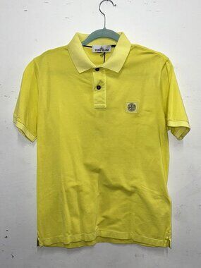 STONE ISLAND Yellow Chest Logo Short Sleeve Slim Fit Polo Shirt Sz L
